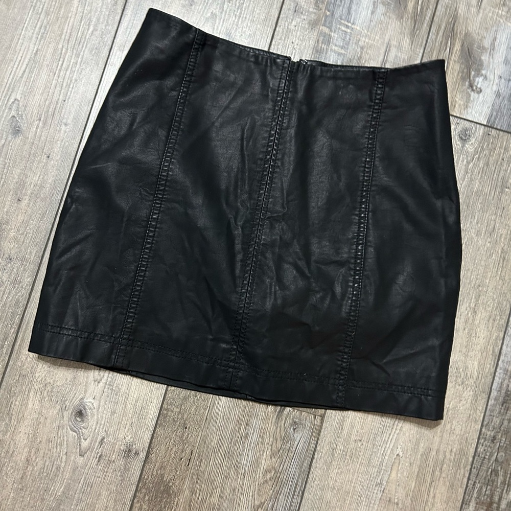 Free People Faux Leather Mini Skirt Black zip up back